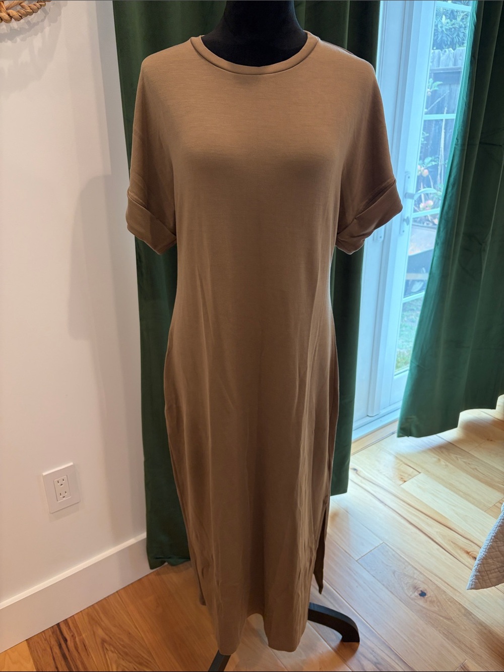 Theory Tan/Brown Midi Crewneck T-Shirt Dress